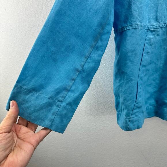 J. Jill Linen Hooded Layering Shirt Jacket Blue Womens Size Med - Picture 2 of 9